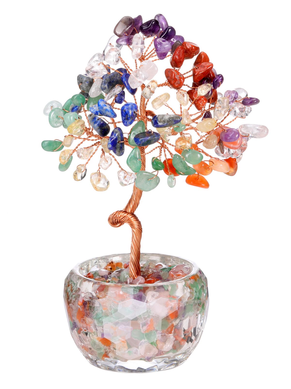 JSDDE 7 Chakra Crystal Tree Healing Crystals Stones Tree with Glass Base Gemstone Tree for Positive Energy Office Decor Fengshui Tree Gift