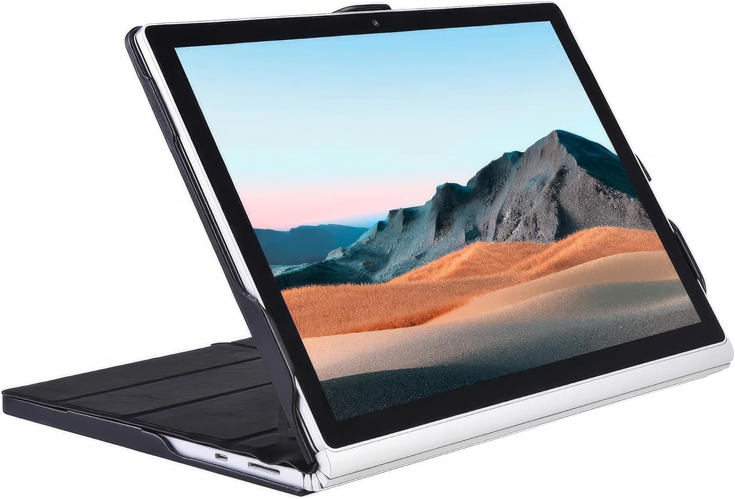 Surface Book 3/2 13.5" (i7 CPU) Versatile Detachable 2-in-1 Magnetic Foldable Adjustable Stand Synthetic Leather Folio Flip Case - Black