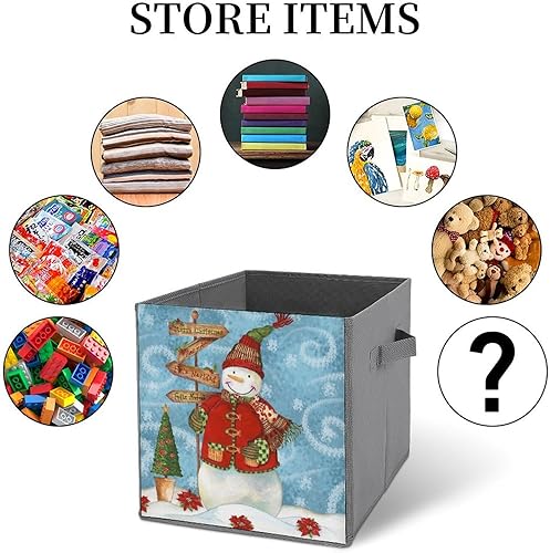 Miniatura 6 de MEIKKO Happy Snowman Collapsible Fabric Storage Cubes Organizer with Handles,Merry Christmas Closet Organizers for Shelves,Foldable,for Clothes,11
