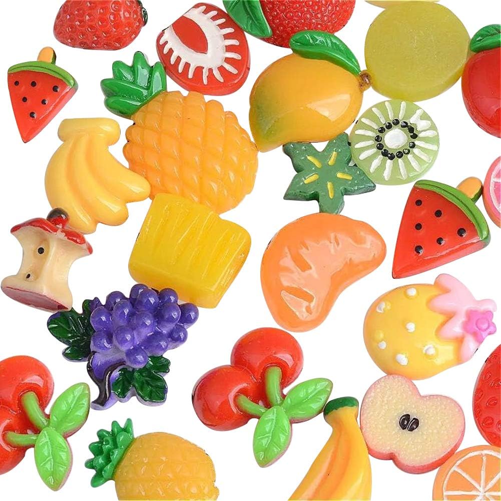 30Pcs Slime Charms, Mixed Fruits Resin Charms for DIY Crafts Making