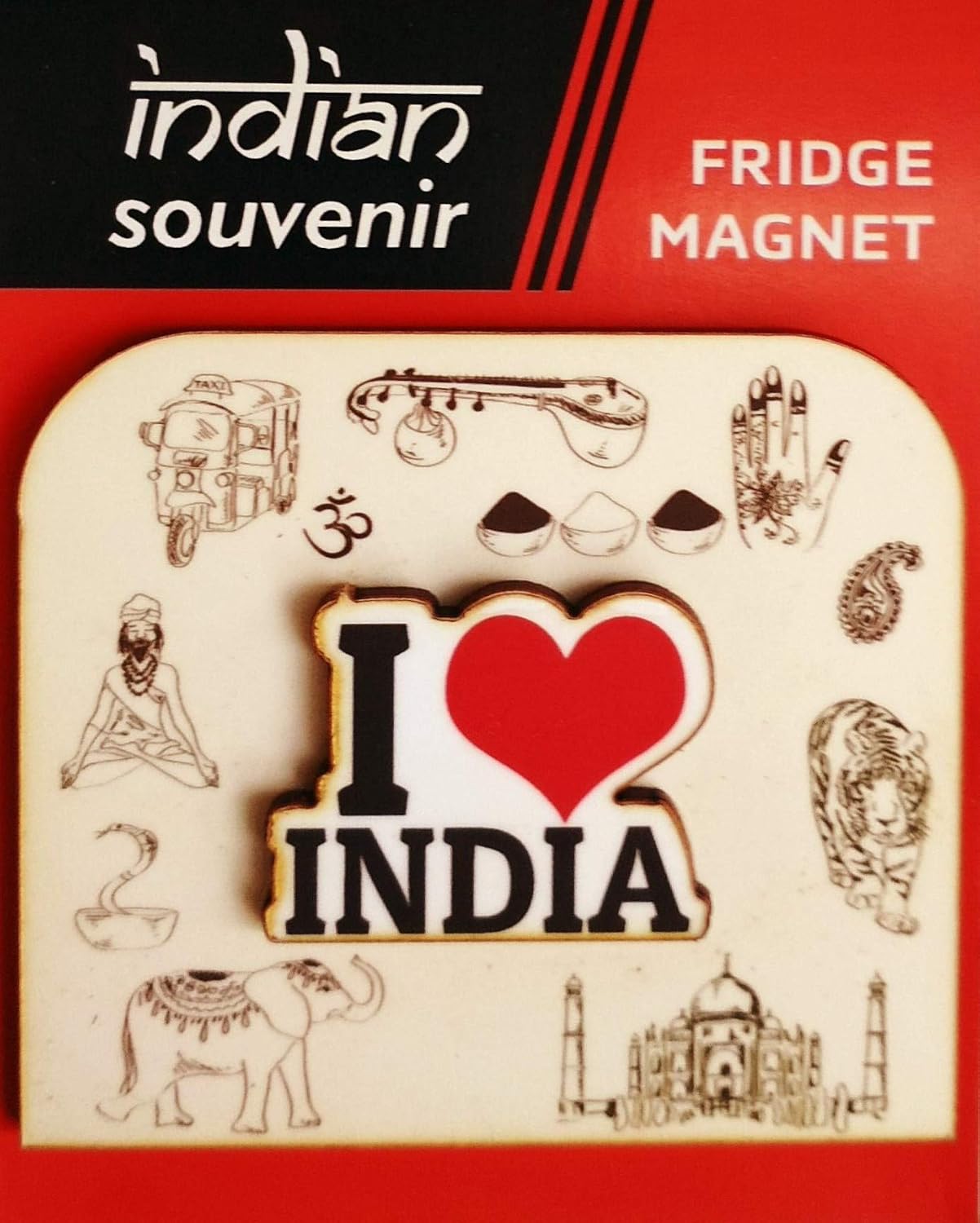 Purpledip Wooden Fridge Magnet: I Love India (11464)