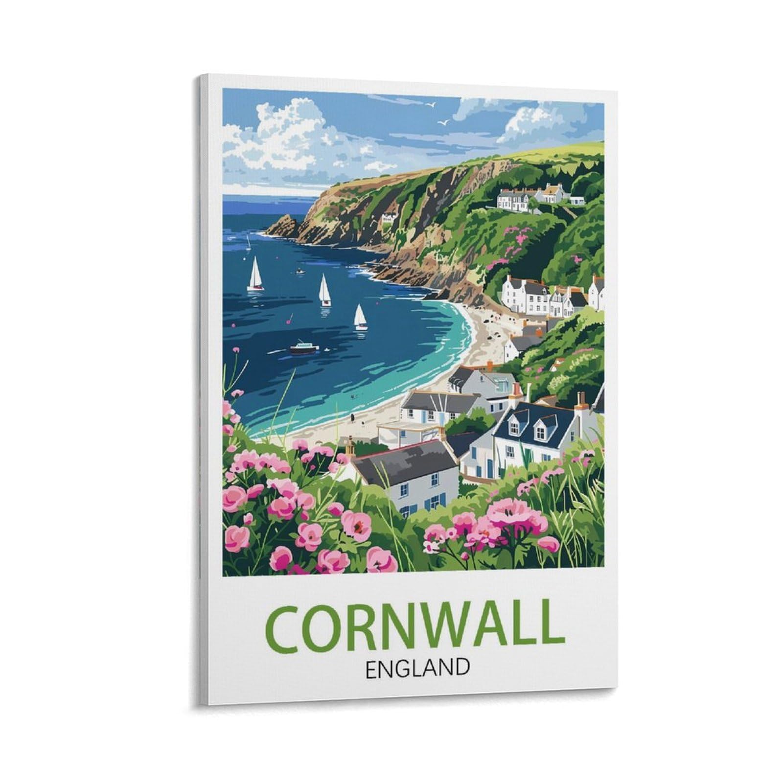 PuPLuM Cornwall England Vintage Travel Posters Landscape 16x24inch(40x60cm) Canvas Wall Art Posters for Living Room Decor Paintings for Home Decor
