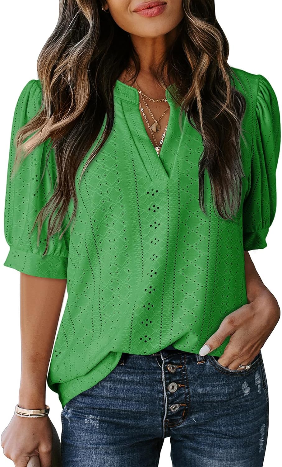 Dokotoo Womens Summer Business Casual Blouses V Neck Short Sleeve Shirts Hollow Out Cute Lace Tops