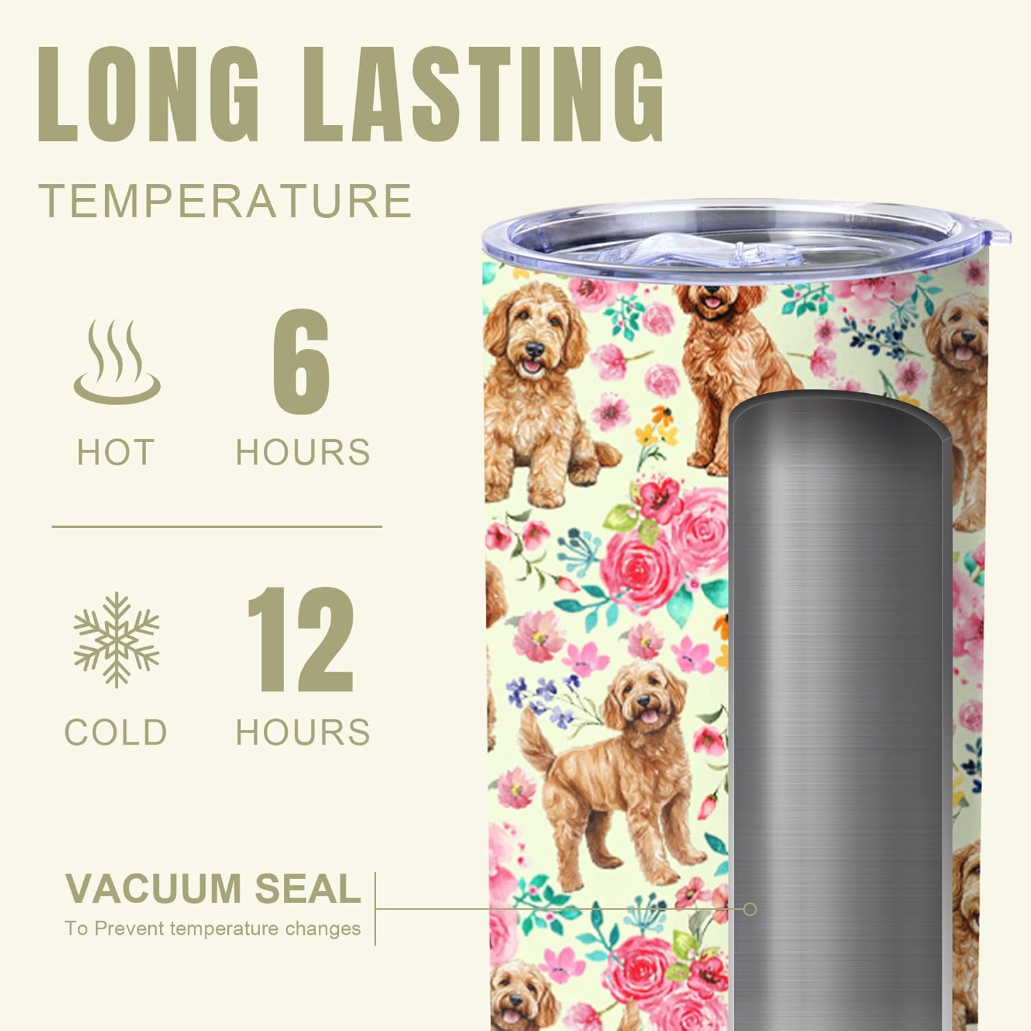 Goldendoodle Gifts for Women, 20oz Stainless Steel Insulated Tumbler Travel Mug Cup with Lid Straw Brush, Gifts for Dog Mom Dog Lover - Image 5