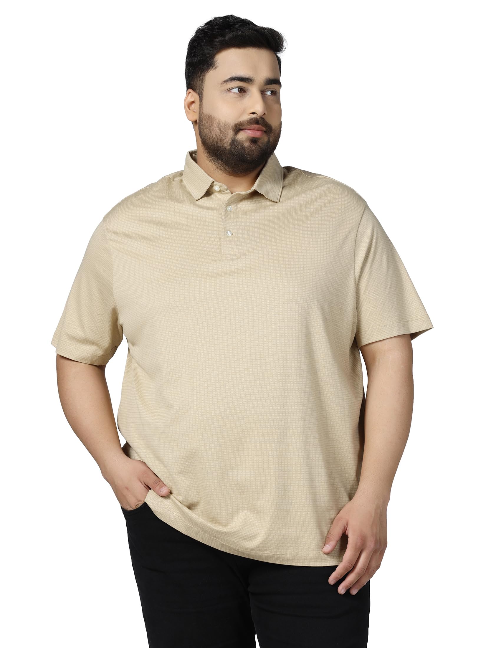 santonio Men's Plus Size Beige Polo T-Shirt, Ribbed Texture (7XL)-picture-16