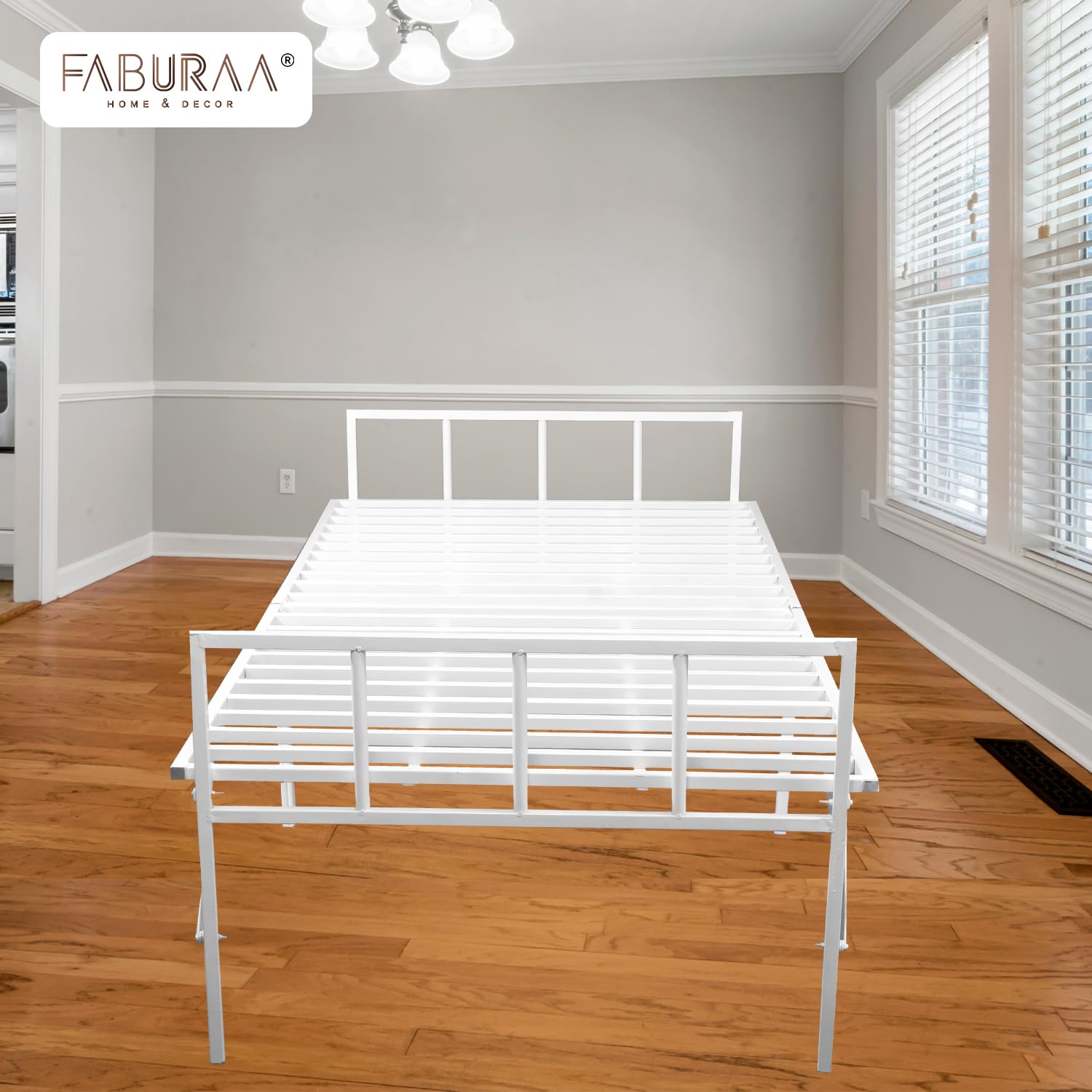 Faburaa QuickFold Metal Folding Bed | 3 Year Warranty | Single Size for Sleeping Guest Bed Easily Storable | Powder Coated (3ft X 6ft, White) (2.5ft X 6ft) 3