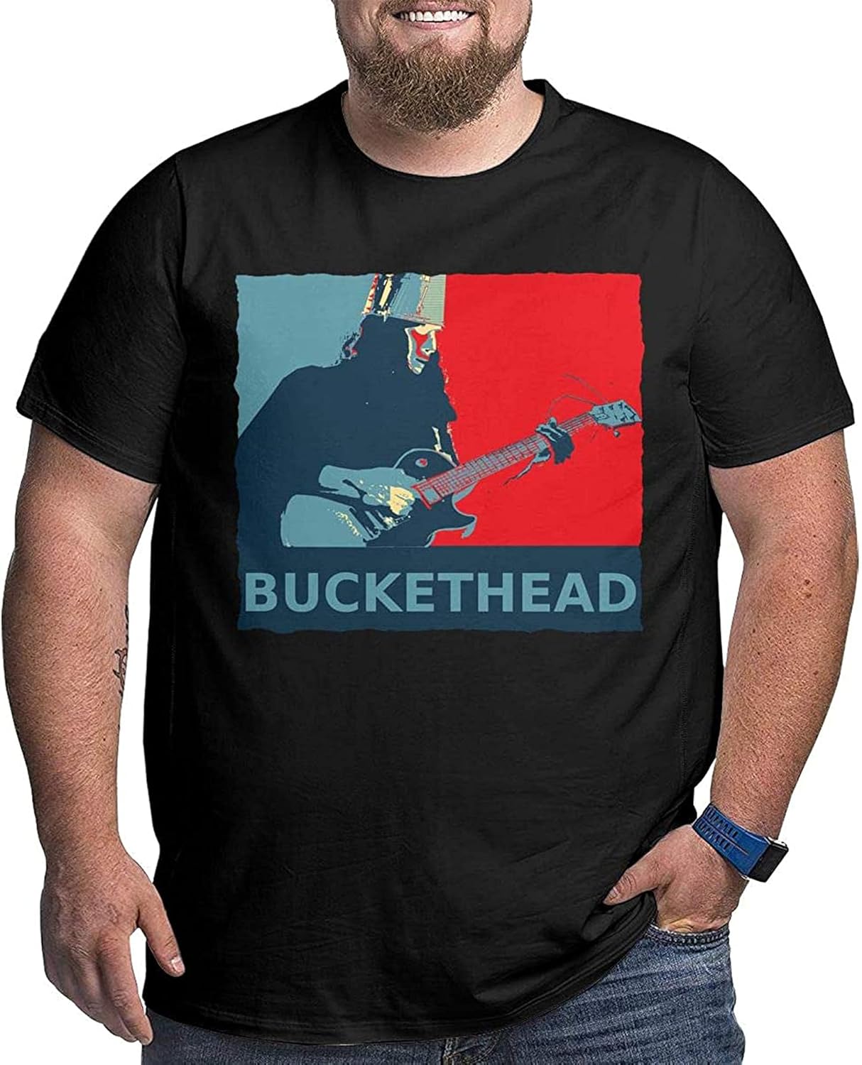 Amazon Bucketheadミュージックバンドメンズ大きくて背の高いTシャツサイズクルーネック半袖プレミアムレトロTシャツ