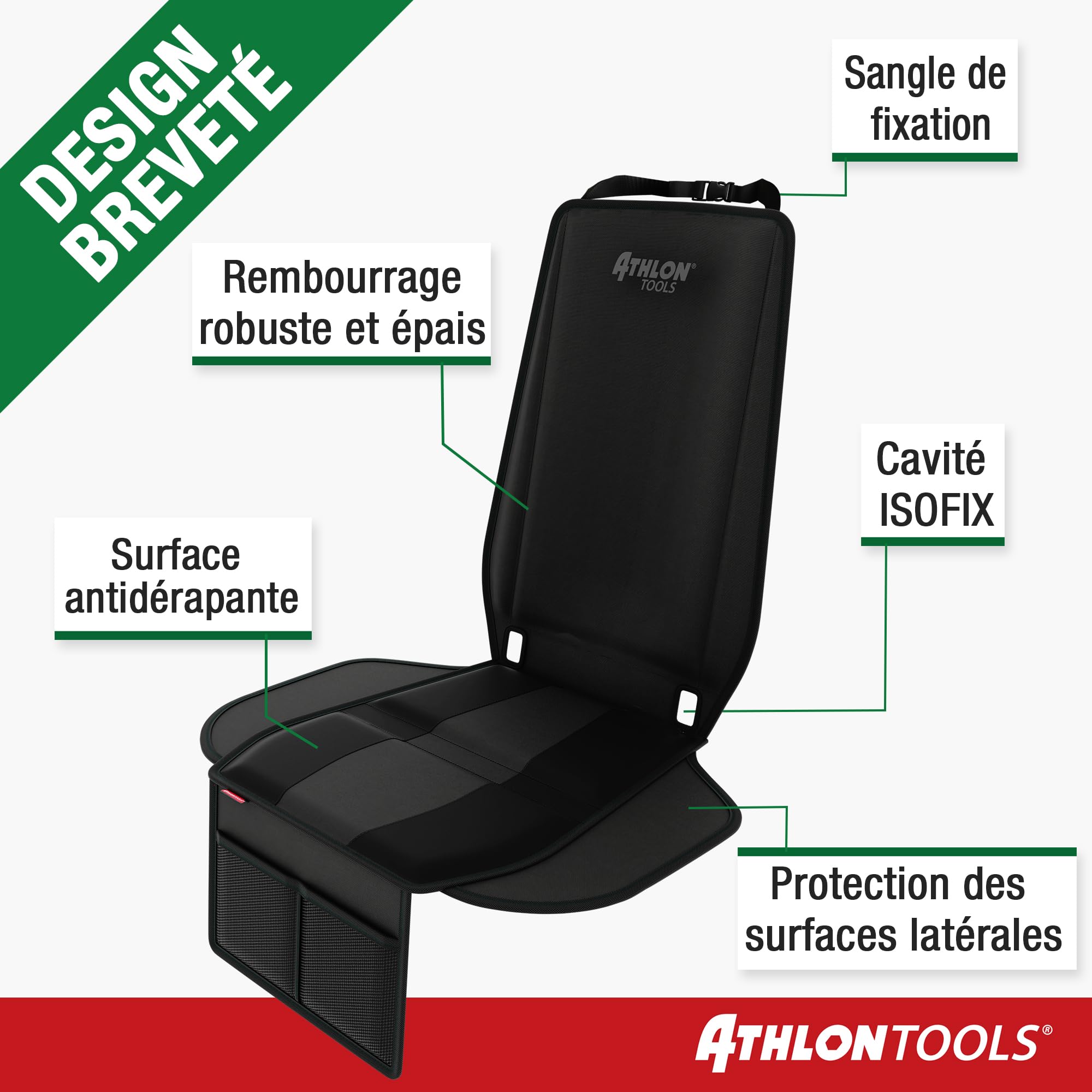 ATHLON TOOLS Tapis de siège Auto avec Protection latérale - Ajustement Optimal - Compatible Isofix - Rembourrage épais - pour sièges Enfants, Coques bébé et rehausseurs