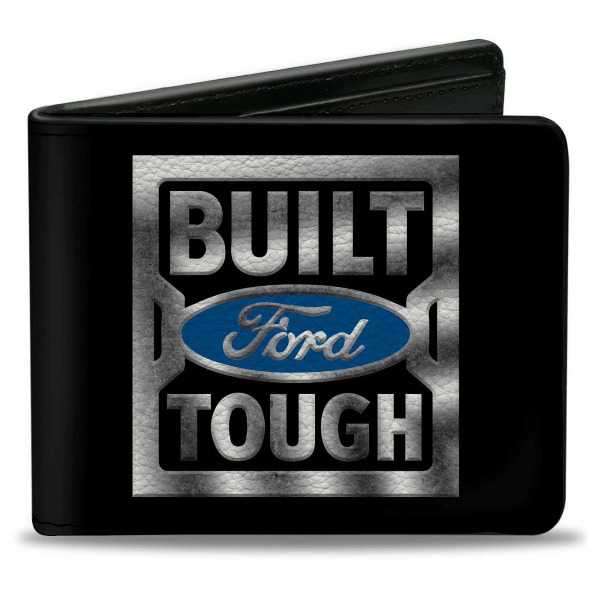 Buckle Down Men's Wallet, Bifold, Built Ford Tough Logo Black Silver Gradient Blue, Vegan Leather, 4.0" x 3.5", Built Ford Tough, 4.0" x 3.5", Ford Wallet, Bifold, Built Ford Tough Logo Black Silver