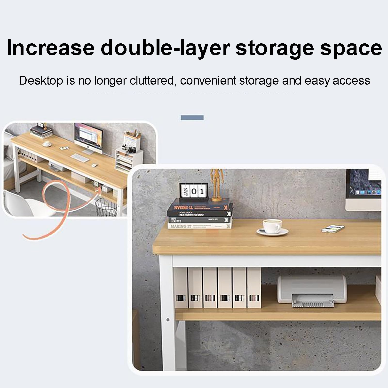 Amazon | モダンな棚付きコンピューターデスク、頑丈なワークテーブル