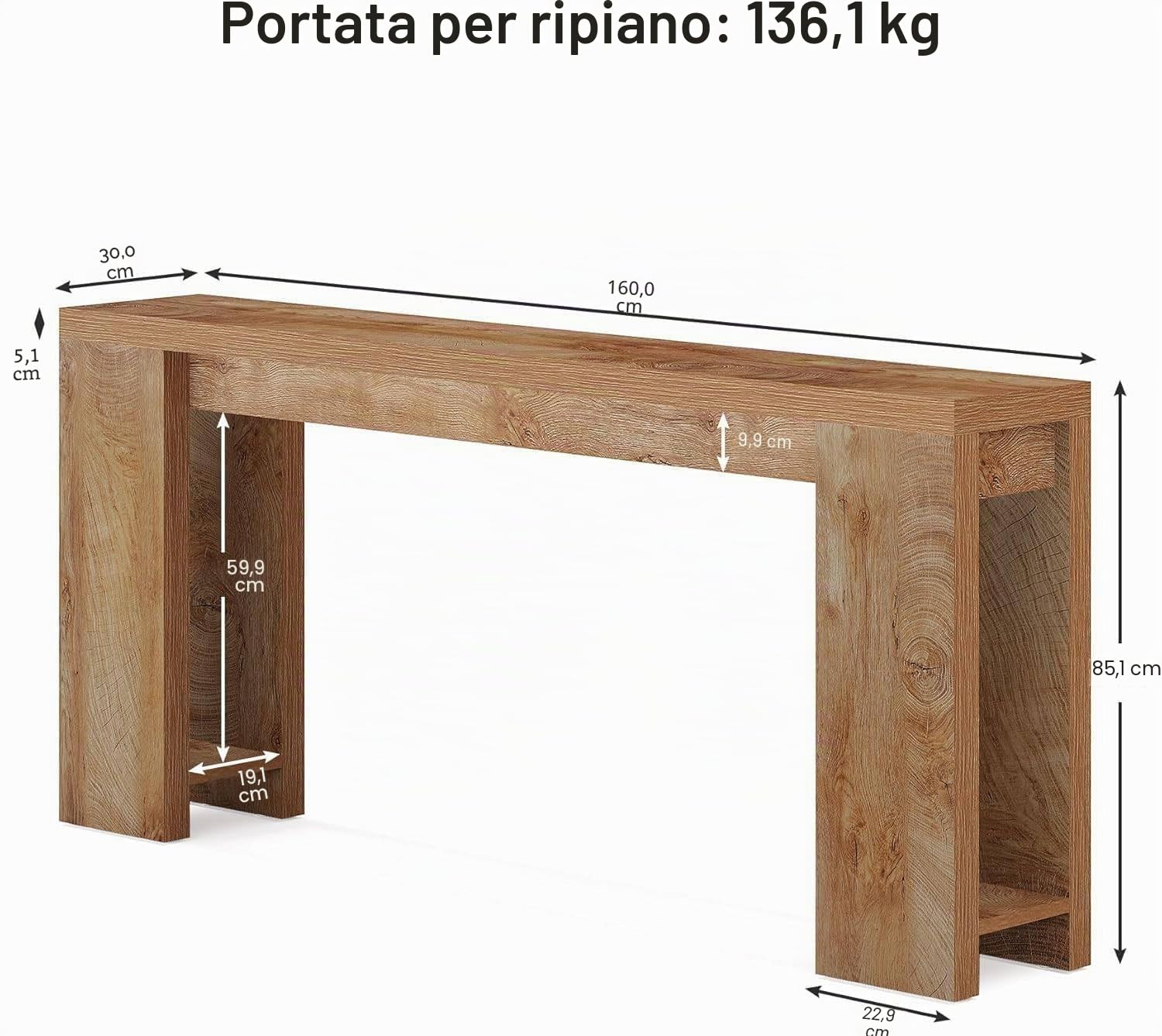 Lailang Tavolo consolle 160 cm, design compatto, extra lungo, in stile rustico, per ingresso, corridoio, soggiorno per arredamento moderno