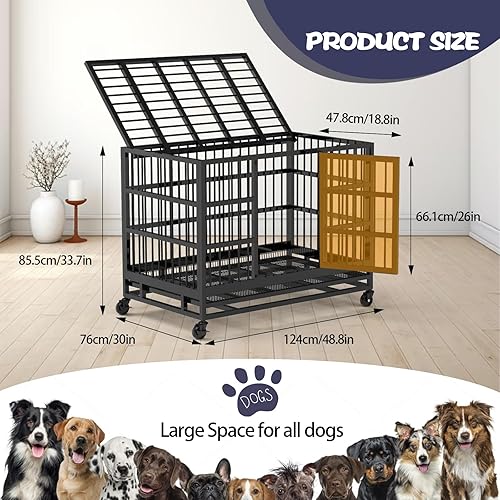 Miniatura 6 de Jaula para perros indestructible resistente, jaula para perros a prueba de escape, con ruedas bloqueables, puerta doble de alta ansiedad, jaula