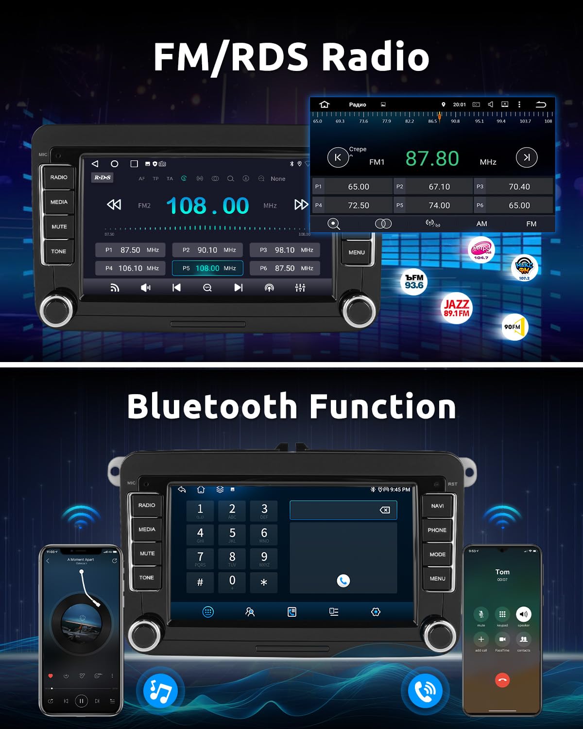 ESSGOO Android15 4+64G Wireless CarPlay Androidd Auto Autoradio Für VW Golf MK5 MK6 Polo Caddy Passat Seat RCD330,2 Din Bluetooth Radio mit 7 Zoll Touchscreen FM RDS GPS WiFi Navi