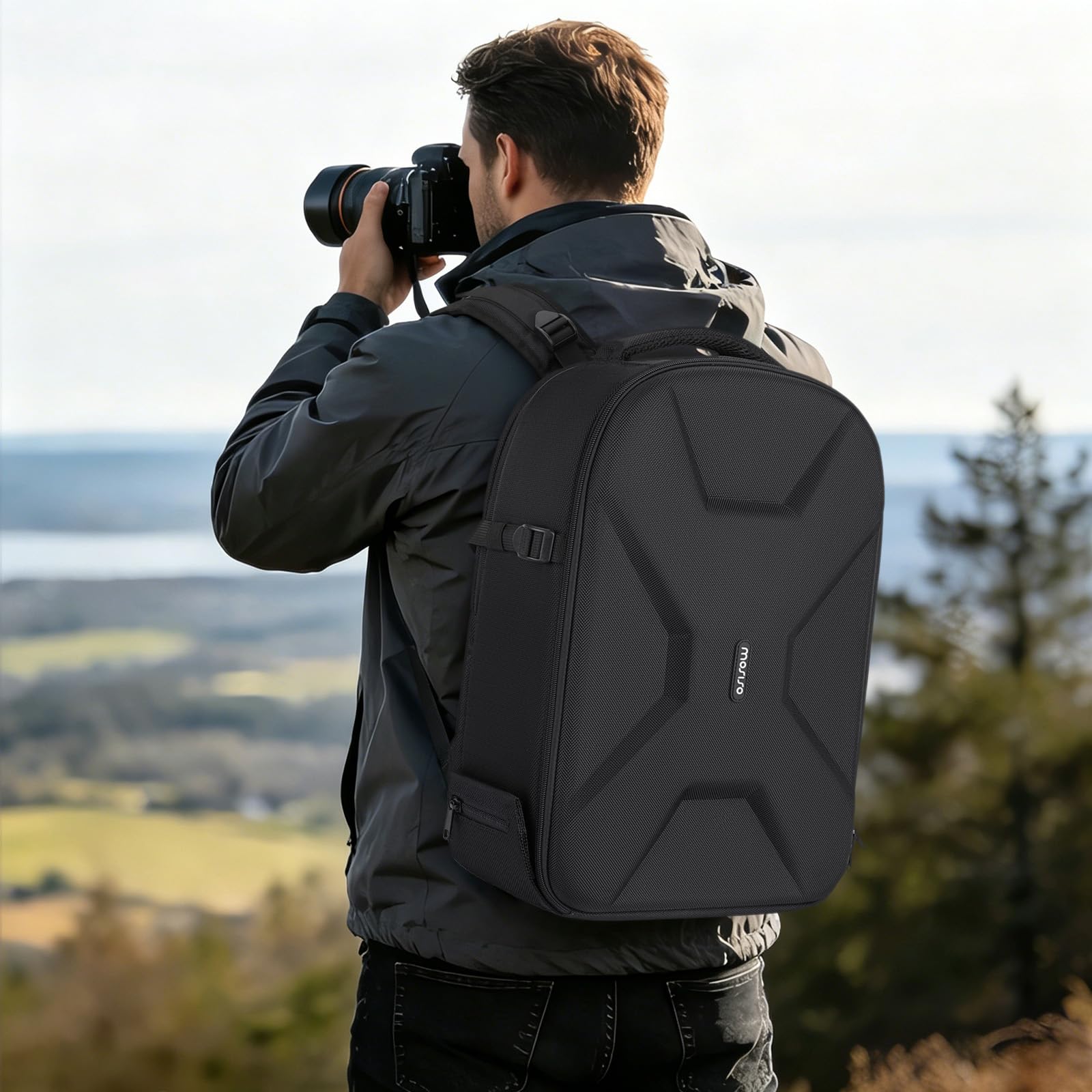 MOSISO Plecak na aparat, DSLR/SLR/plecak na aparat fotograficzny z uchwytem na statyw, kieszeń na laptopa 15,6", ochrona przed deszczem, kompatybilny z dronami Canon/Nikon/Sony/DJI Mavic, czarny