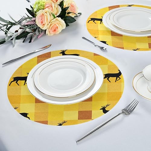 Miniatura 6 de Yellow Fresh Deer Round Reversible placemats Washable placemats for Dining Table Set of 4 15x15 in individuales para comedor