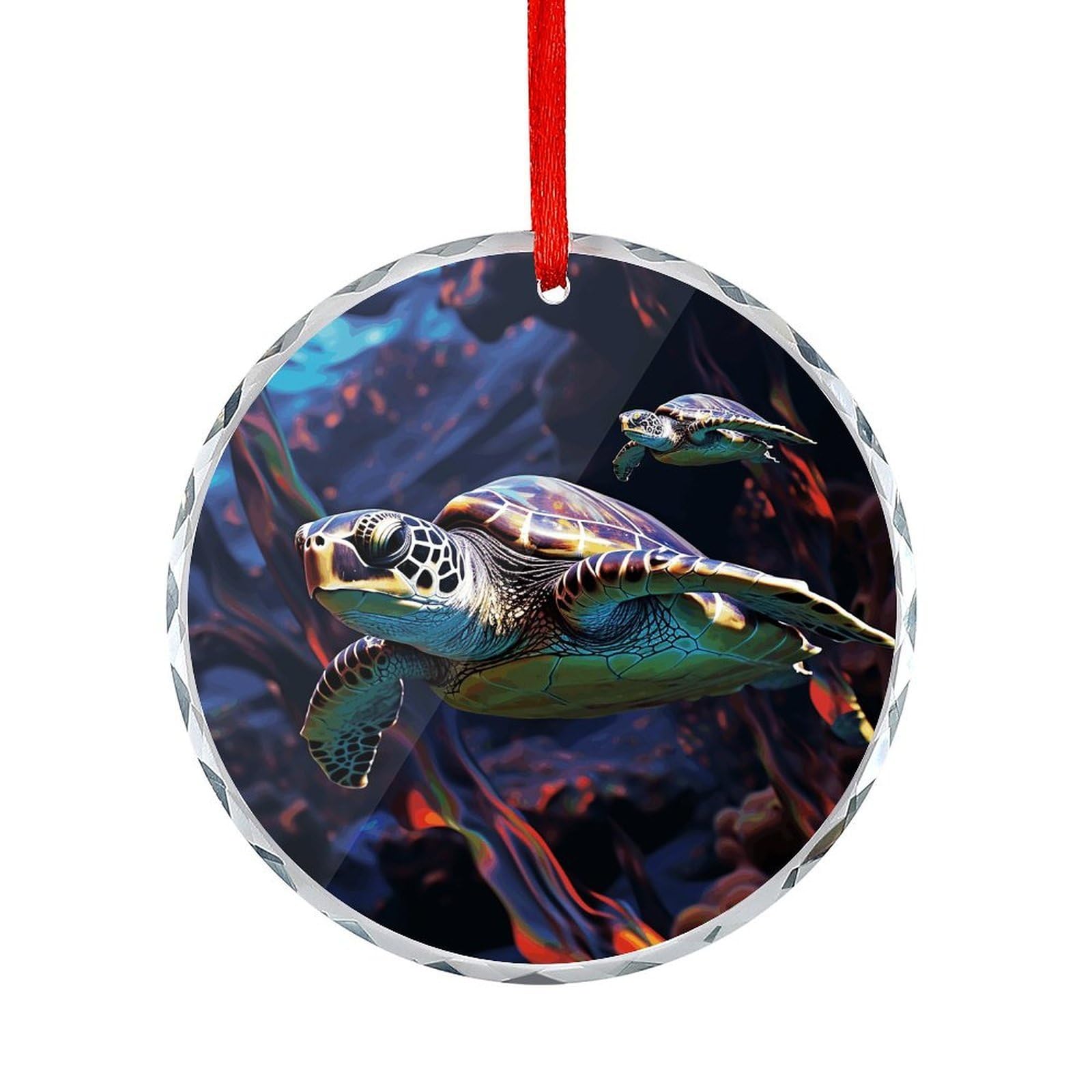 Btcowzrv Style A Colorful Tropical Sea Turtle Round Ornament Hanging Pendant Decor