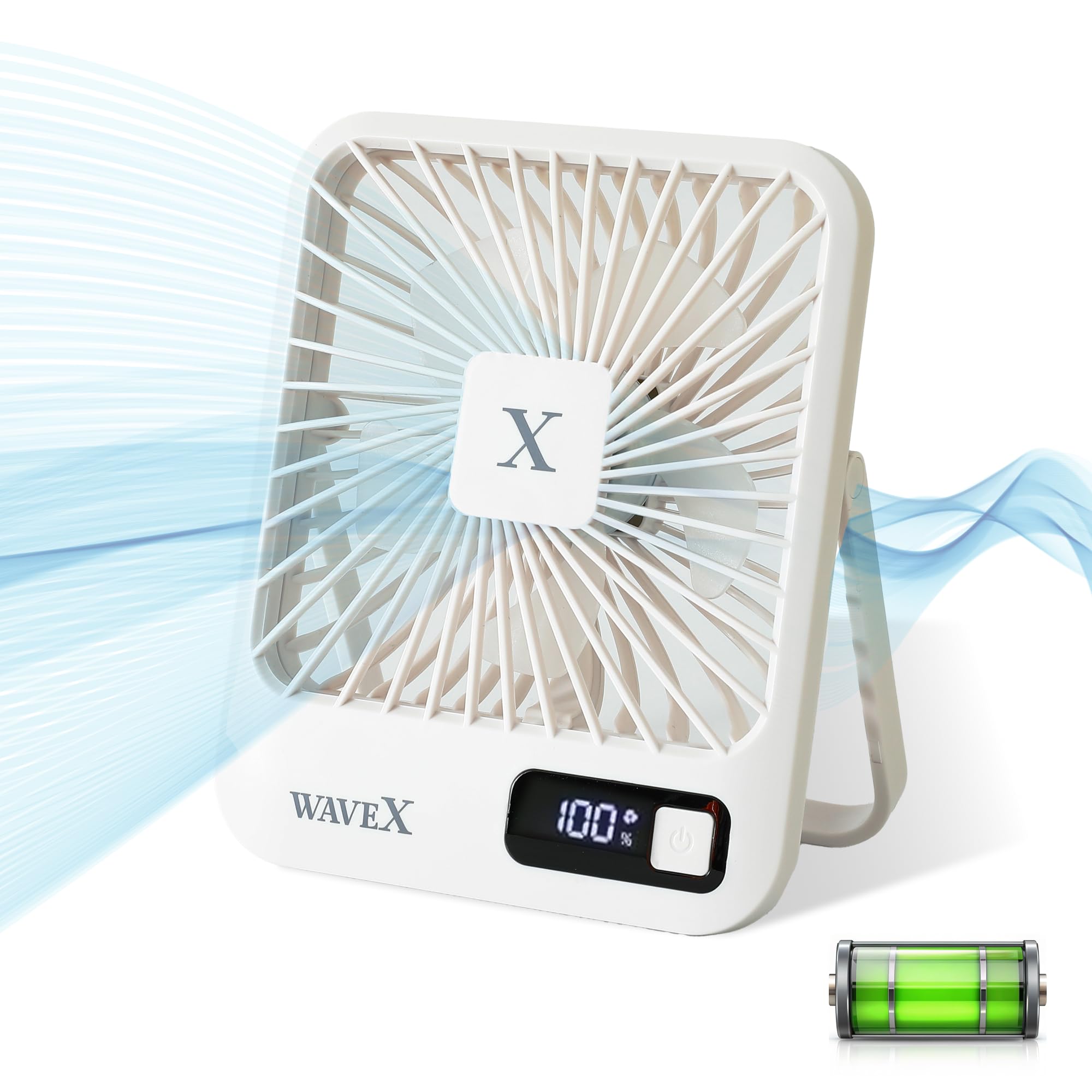 Candes Digital Portable Mini Fan | Rechargeable USB Fan with 5 Speeds | Portable Fan for Office Home Travel 4-6 Hours Running 2000mAh Battery | Small Fan with 180° Tilt Angle | 1 Yr warranty | White