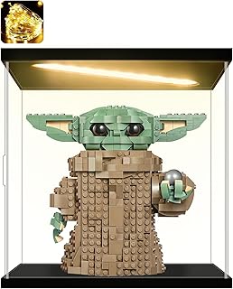 Instnovny Acrylic Display Case for Collectibles Clear Acrylic Boxes for Display Action Figures Lighted Building Toys 75318 Display Case Room Decoration Box(Black-Solid Yellow; 9.8*9.8*9.8 inch)