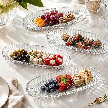 Pack of 2 Meze Breakfast Boat Serving Plates Made of Cut Crystal Glass Cake Plate Cake Plate Glass Kitchen Plate Cake Plate R