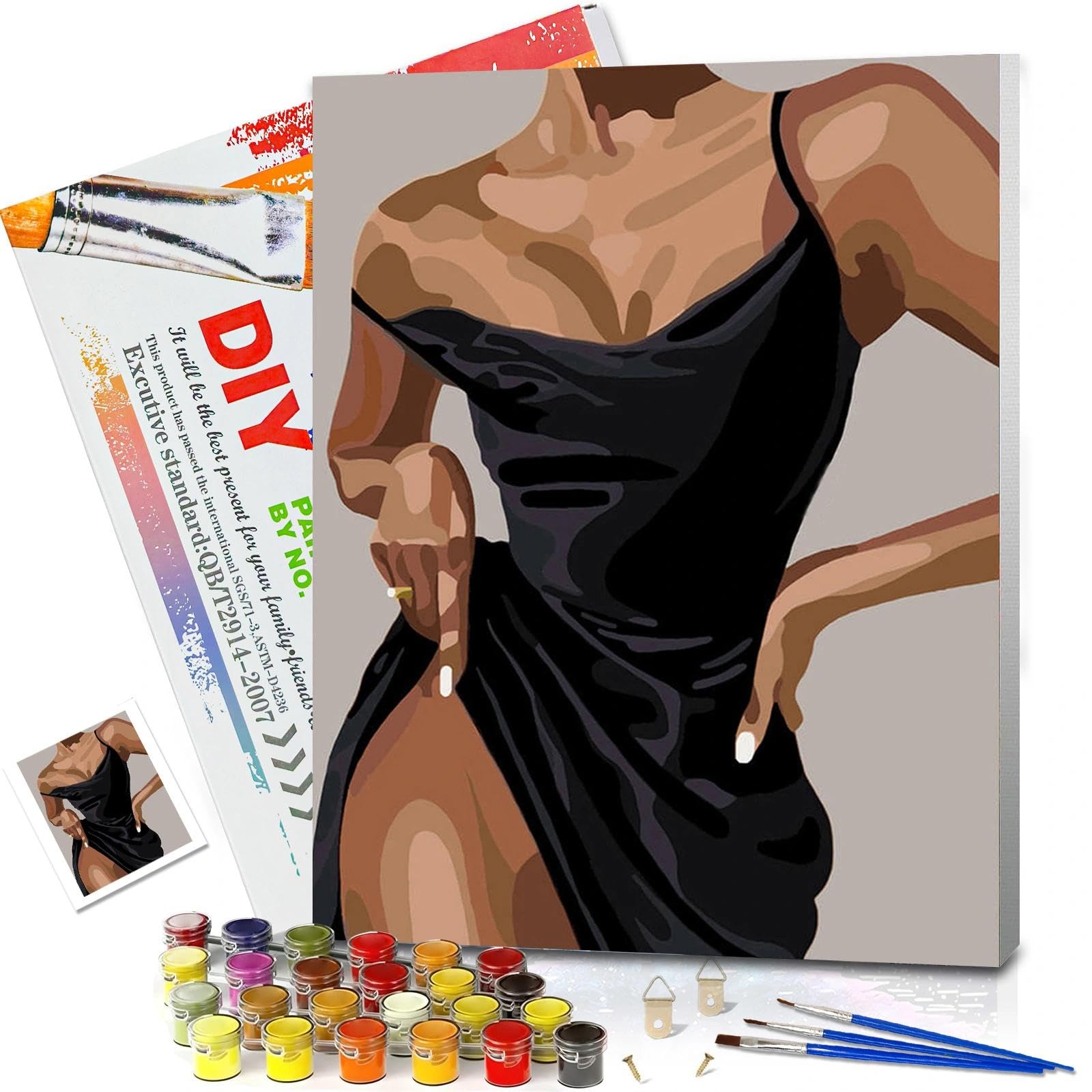 Jatok Denim Paint By Numbers For Adults With Frame, Painting Kits For Beginners On Colored Canvas, Easy Diy Acrylic Pigment Drawing Paintwork For Home Wall Decor, 30X40cm/12X16in, Lady