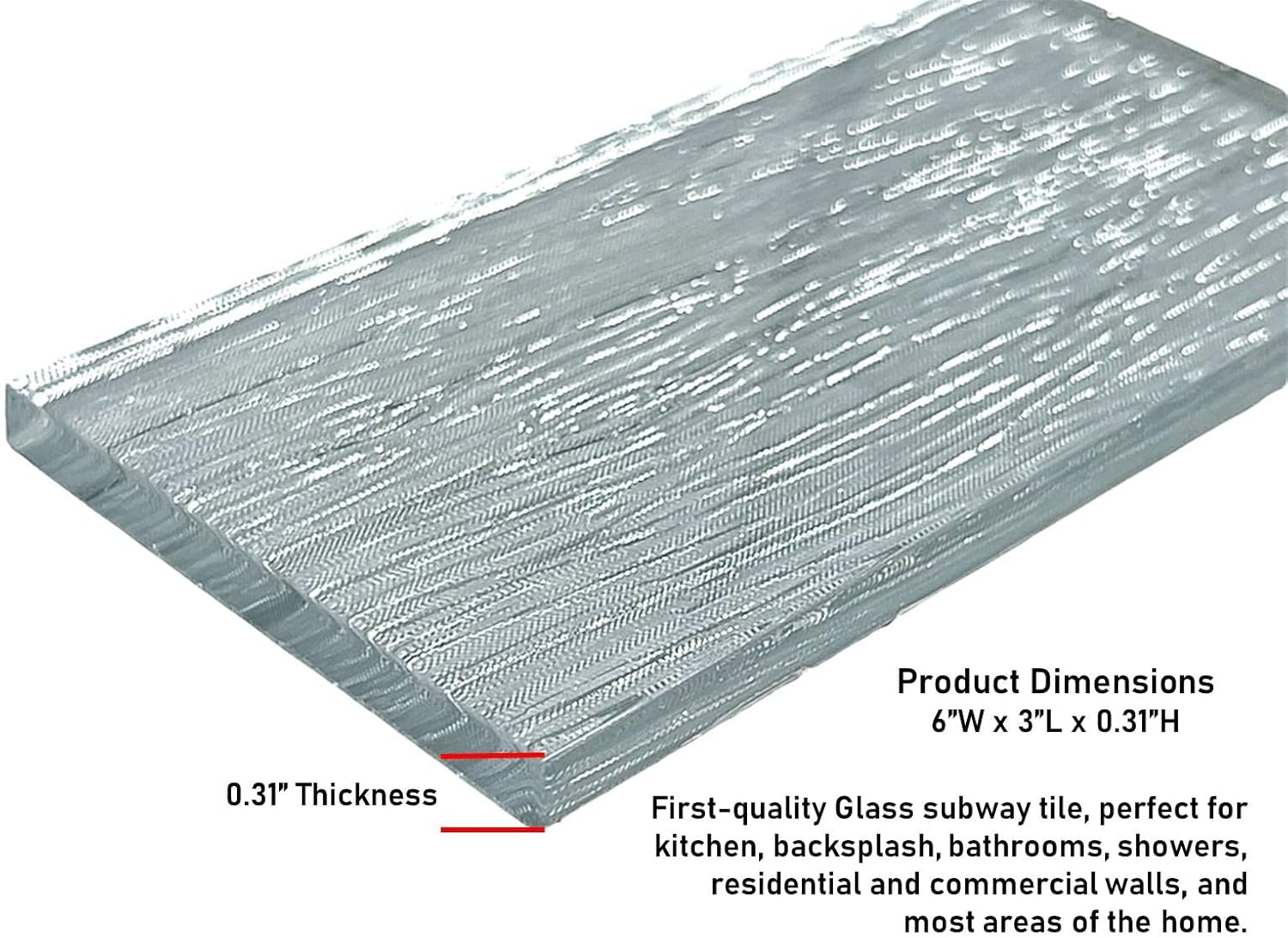 Tenedos TDPW-GLTR-423 Metallic Look 3x6 Glitter Glass Subway Wall Tile for Kitchen Backsplash, Accent Decor and Bathroom Shower (88 Pieces - 10.76 Square feet/Box) (Silver) (NO Peel and Stick)