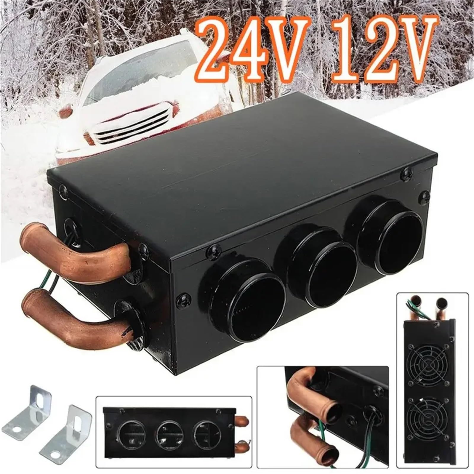 Ogrzewacz Samochodowy Pod Deską Rozdzielczą, Podgrzewacz Płynu Chłodzącego, Odmrażacz Szyby Przedniej, Przenośny, 12 V 24 V, 3 Otwory Z Przełącznikiem(12V red three hole)