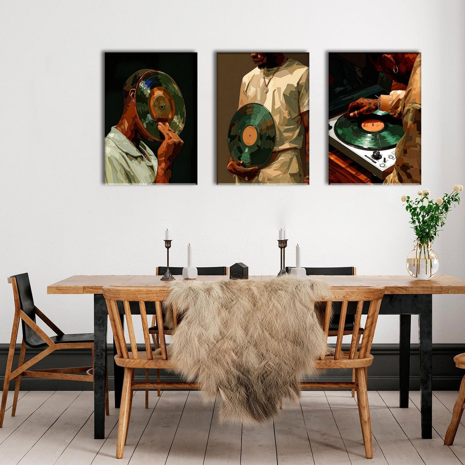 AOYUSMO 3 Piece African American Wall Art Black Men Wall Decor Fashion Music Pictures Record Canvas Art Music Studio Paintings Modern Trendy Artwork For Living Room Bedroom 16"x24"
