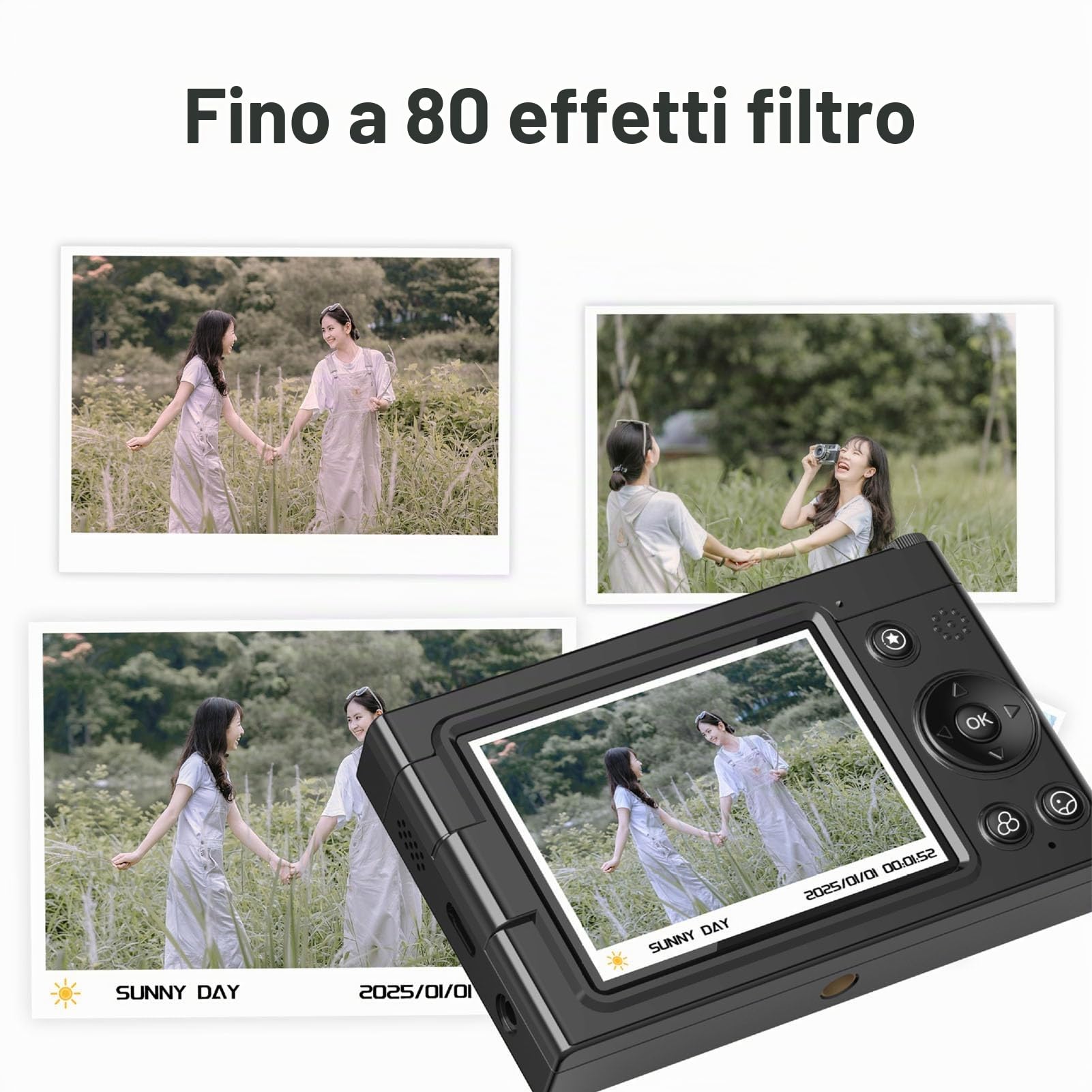 Fotocamera Digitale 4K per Vlogging, Fotocamera con Messa a Fuoco Automatica 64 MP, Filtro Beauty Retrò, Zoom Digitale 28X, Schermo 2,83 Pollici