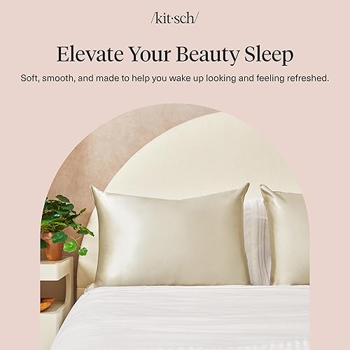 Vista 178 de Kitsch Funda de almohada de satén con cremallera para cabello y piel, tamaño Queen, más suave que la seda, paquete de 2 fundas de almohada 02.