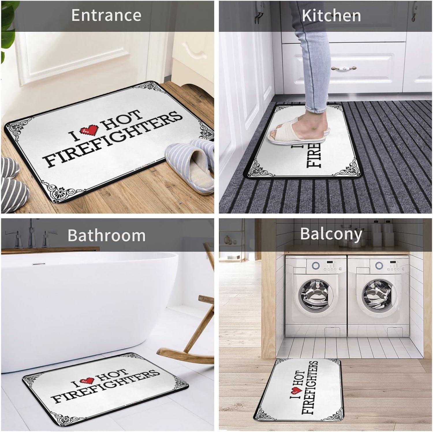 Funny Outdoor Decor I Love Hot Firefighters Doormat Funny Floor Mats for Front Door Summer Floor Mat (Color : Colour, Size : 65X90CM)