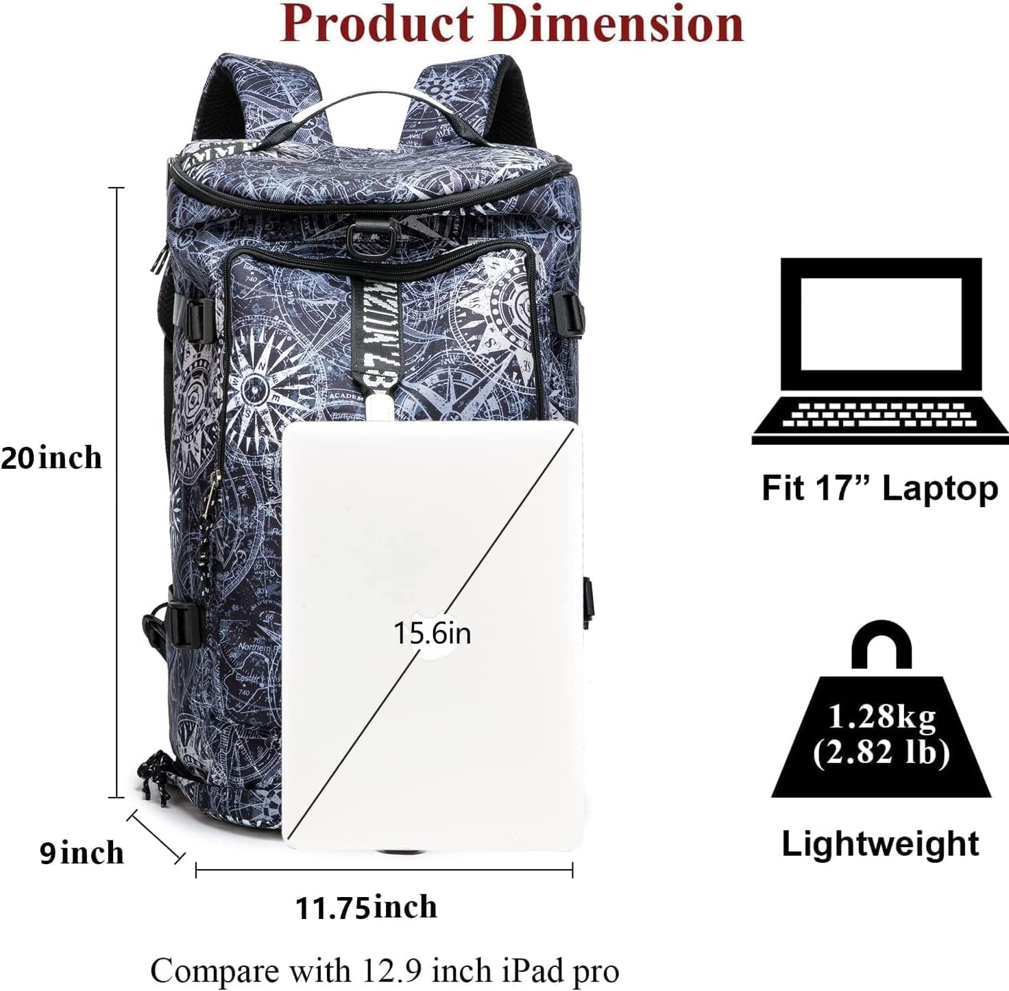 Gym Duffle Bag Waterproof black Laptop Backpack Suitable for Hiking, Fishing, Travel 40L Large Capacity Trendy Cool Lightweight Backpack for Men and Women - Image 6