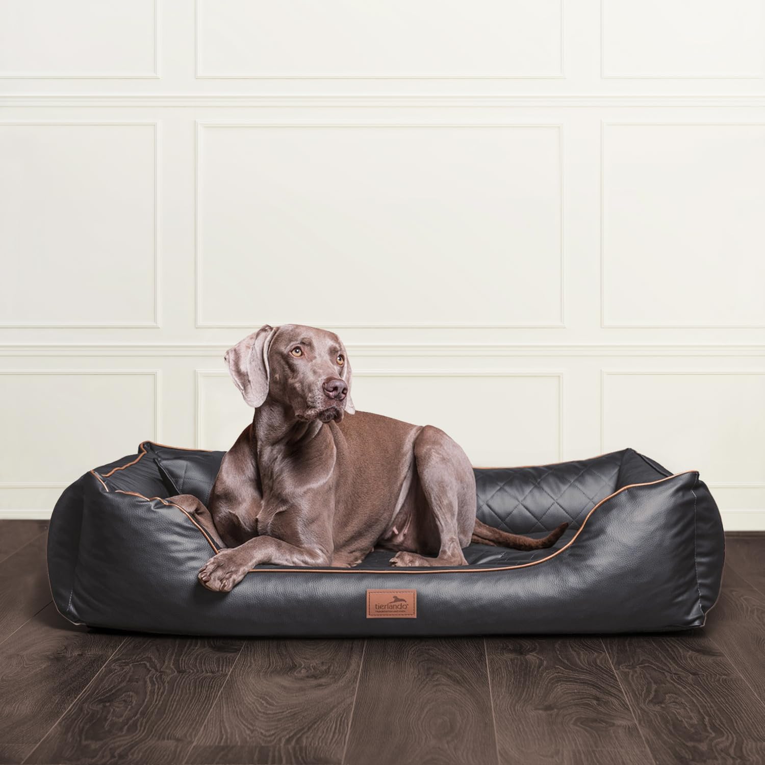 tierlando® Orthopädisches Hundebett Louis aus gestepptem Kunstleder mit Karo-Muster und Memory Foam Matratze Größe: 80x60cm | Farbe: 02 Graphit