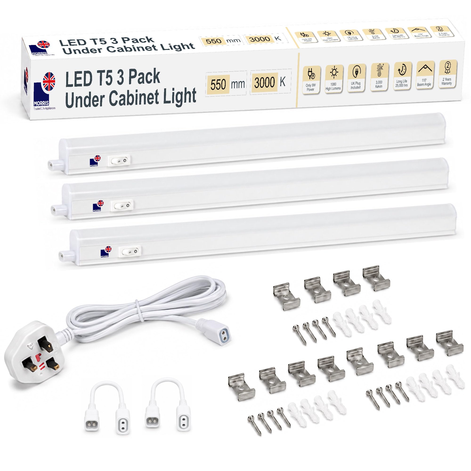 Morris LED Under Cabinet Kitchen Lighting Linkable - 6500K, 550mm