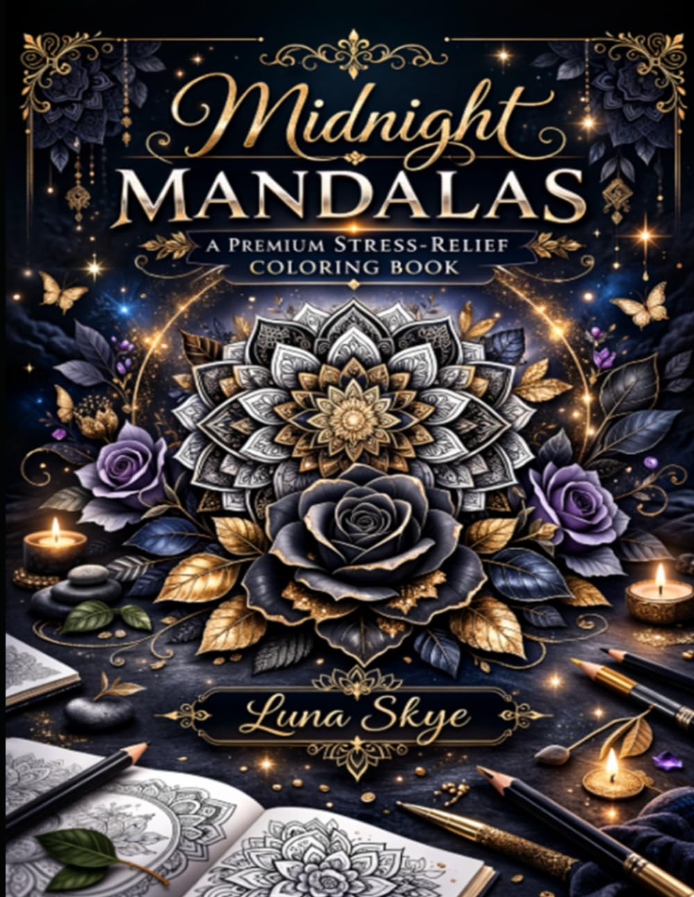 Midnight Mandalas: A Premium Stress-Relieff Coloring Book