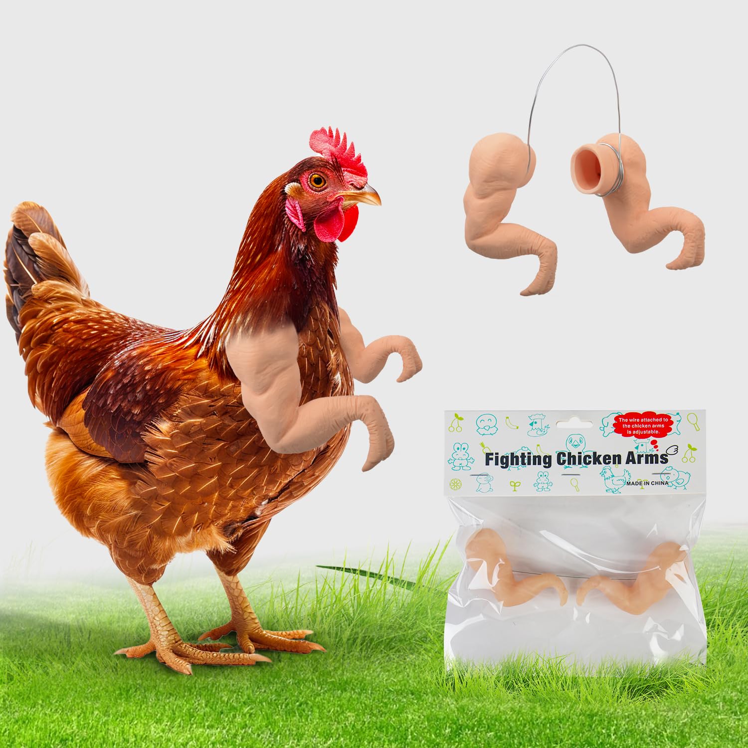 3D Printed Chicken Arms With Guns – 7 Pack, Fun Prosthetic Wings For Hens, White Plastic – Hilarious Poultry Accessory