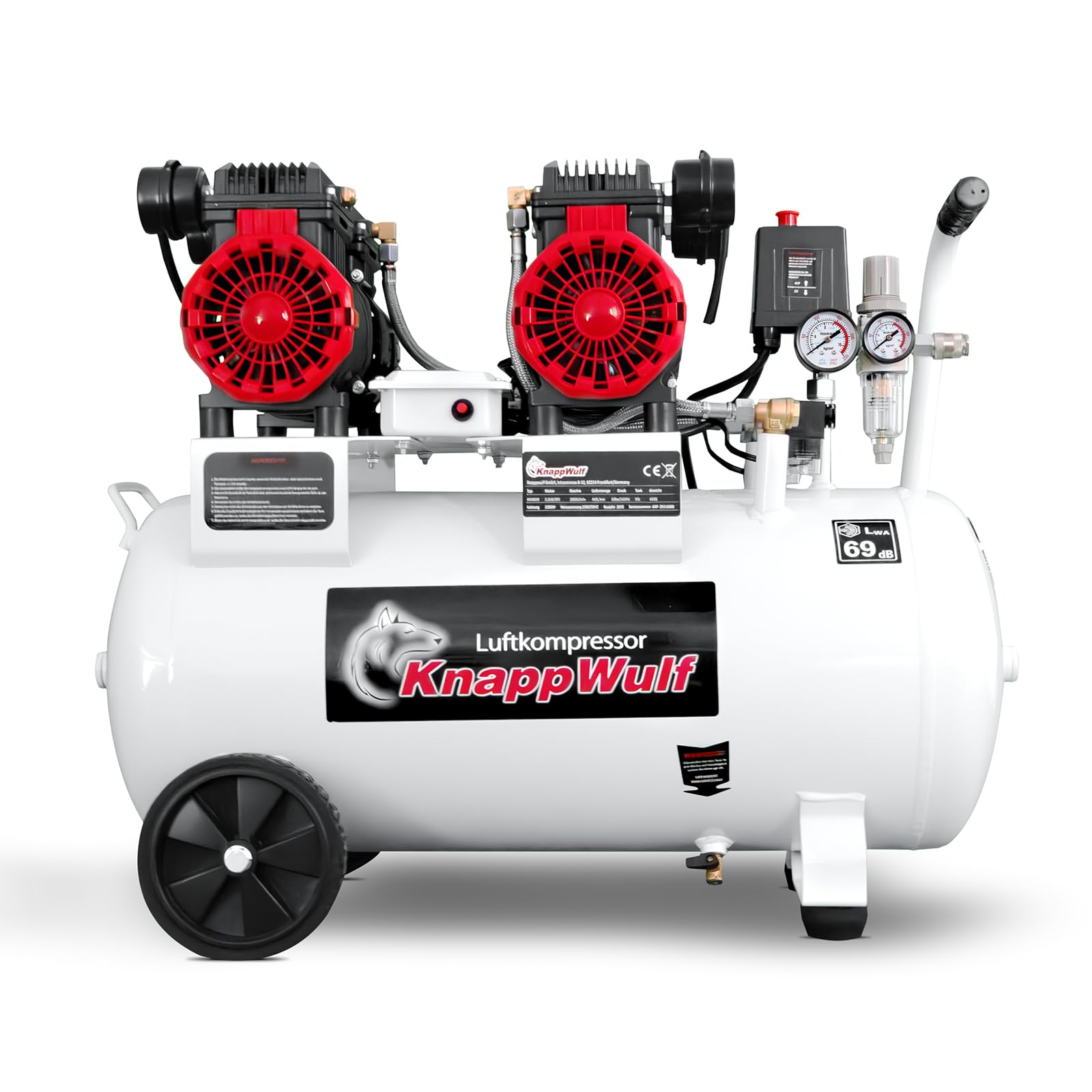 KnappWulf Compresor silencioso con caldera de 50 l, compresor de aire comprimido KW4050, 10 bar, 440 l/min