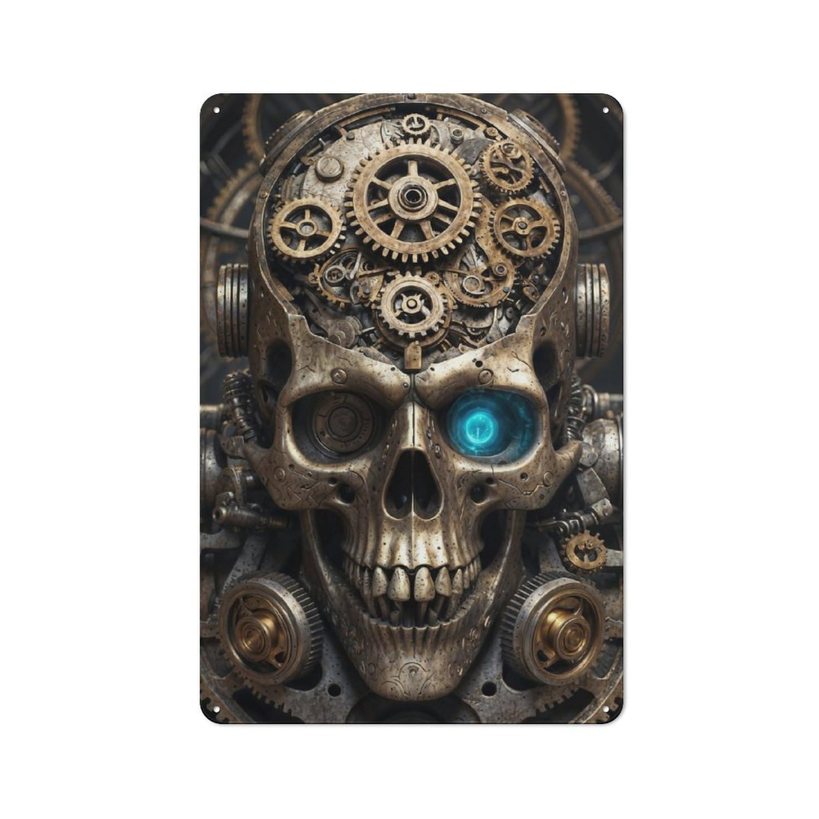 Junmoney Steampunk Gear Head Skull Country Country Metal Sign 30X20cm Featuring Rustic Kitchen Decor For Cottage, Kitchen, Hallway Or Breakfast Nook
