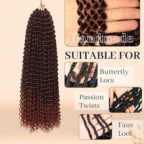 Miniatura 9 de Cabello Passion Twist de 18 pulgadas, cabello ondulado de ganchillo de 18 pulgadas, 2 paquetes de Passion Twists, cabello largo trenzado,