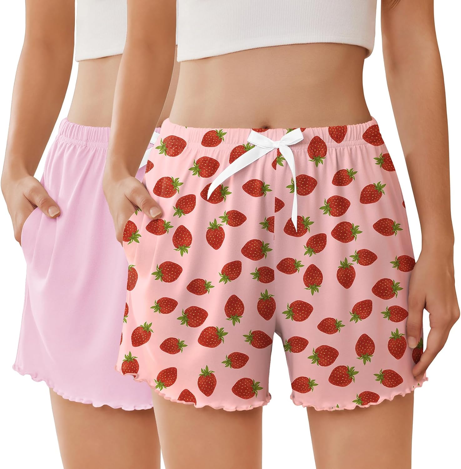 Ekouaer 2 Pack Womens Pajama Shorts 2026 Summer Casual Lounge Sleep Short Ruffle Soft Comfy Pj Bottoms with Pockets