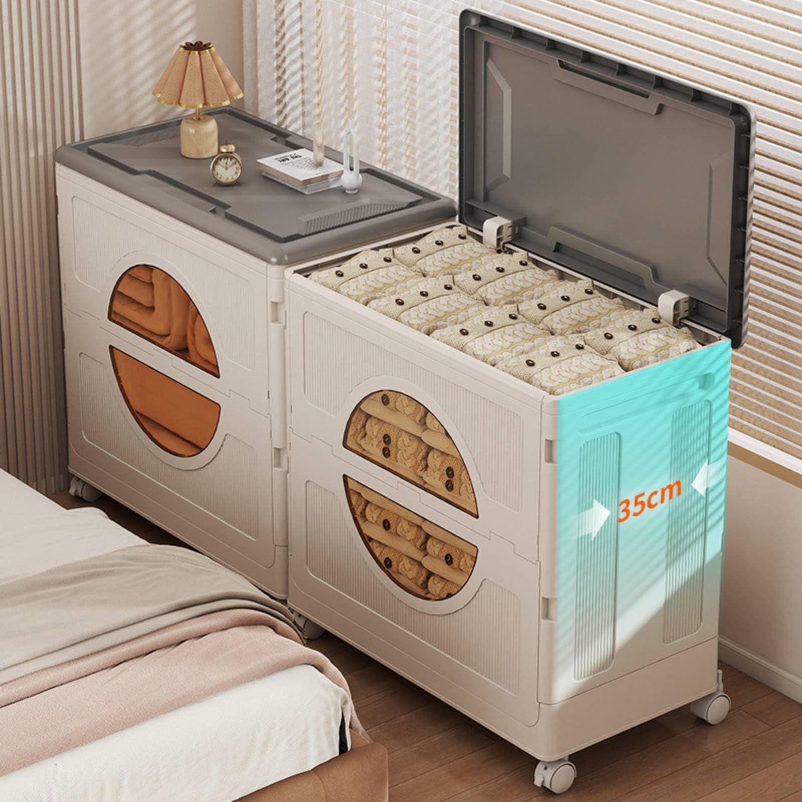 Contenedor de Almacenamiento Infantil Baúl Organizador Caja de Juguetes Plegable con Tapa Abatible Acceso Rápido Ruedas Incorporadas Polipropileno, Naranja Sólido