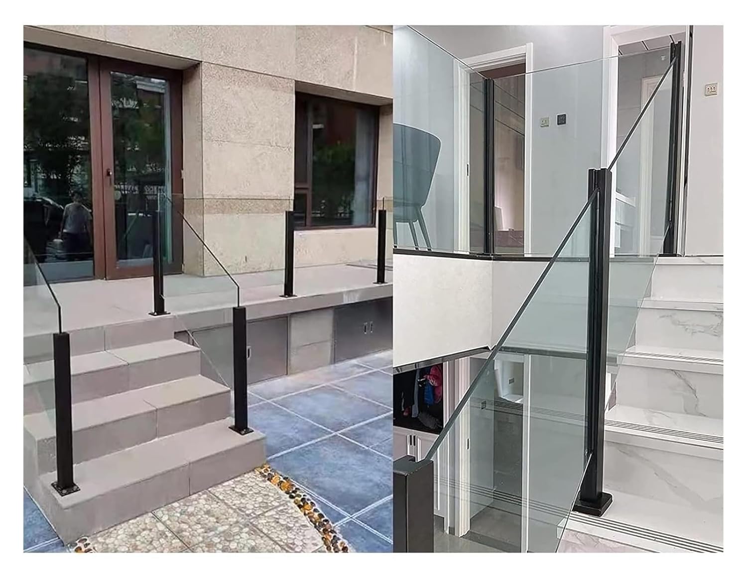 Stainless Steel Glass Railing Post, 95cm Black Balustrade Post for Stairs, Platform, Pool, No-Drill Installation 3/8 Panels, Indoor/Outdoor Use, Heavy Duty(Height65cm/25.6in)