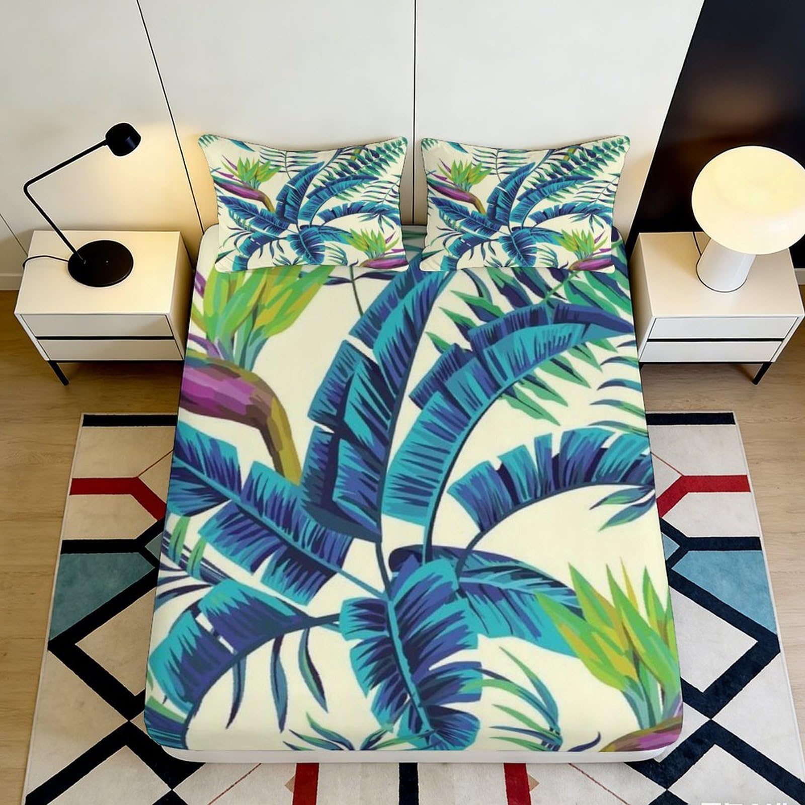 Pnayamiorkfel Style-6 3D Printed Tropical Banana Leaf Fitted Sheet Microfiber Anti-Slip Vibrant Palm Mattress Cover For Bedroom Decor 90X200x25cm