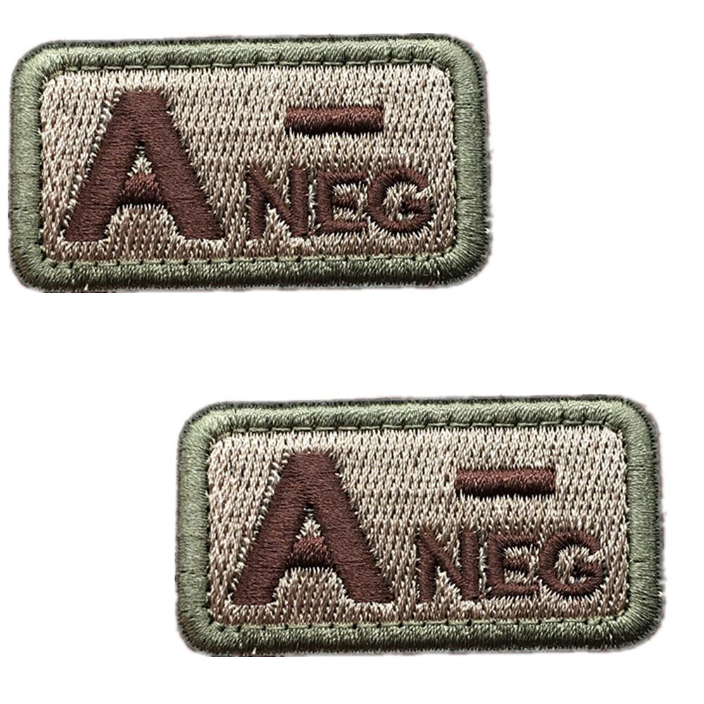 Tactical Blood Type A- Negative NEG Hook and Patch Embroidered Morale Military Badge for Outdoors Patches (Brown A-)-image-4