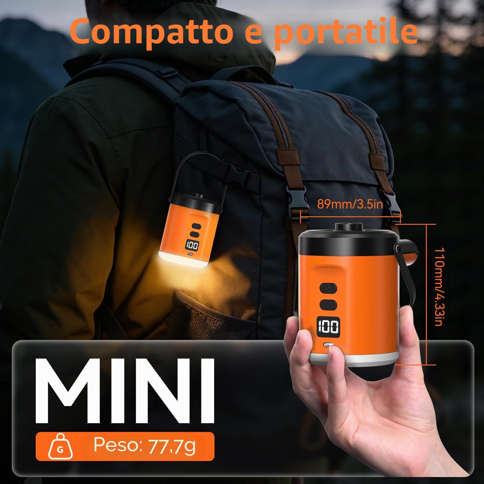 Pompa ad aria portatile per gonfiabili con batteria da 5000 mAh e luce da campeggio, pompa elettrica ultraveloce da 280 l/min, per gonfiare e sgonfiare per materassi ad aria, galleggianti per