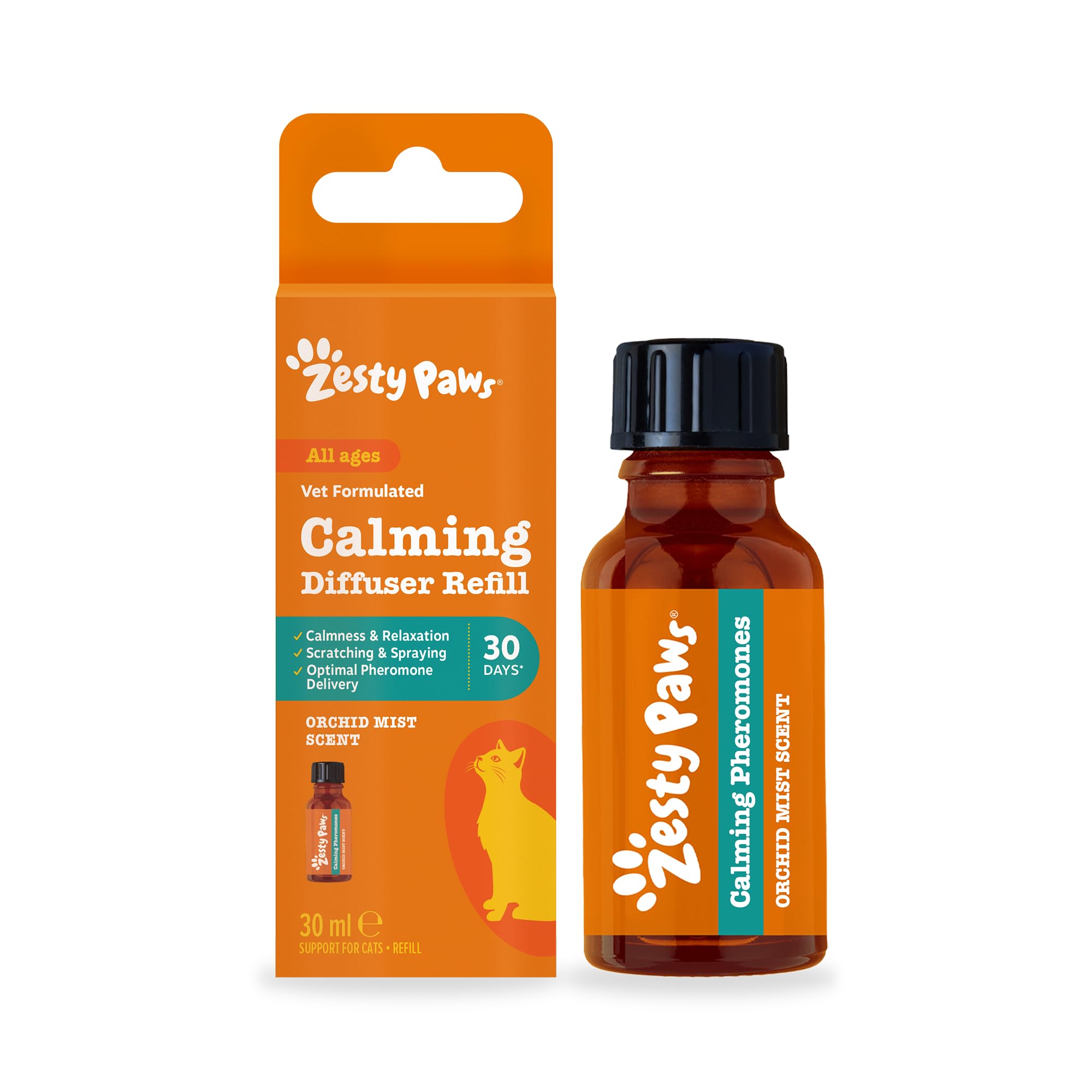 Zesty Paws Cat Calming Plug-In Diffuser Refill Bottle| Supports Calmness, Composure and Relaxation, Stress-related Behaviours | Mimics Feline Pheromones | For Cats & Kittens | Orchid Scent