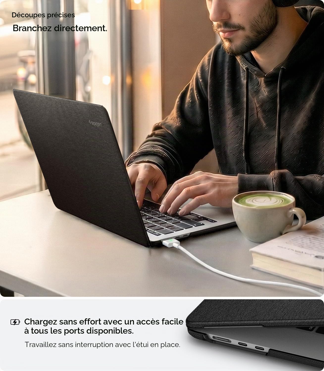Spigen Urban Fit Coque Compatible MacBook Air 13 Pouces M5 (2026) M4/M3/M2 (2025-2022) Étui Tricot Noir