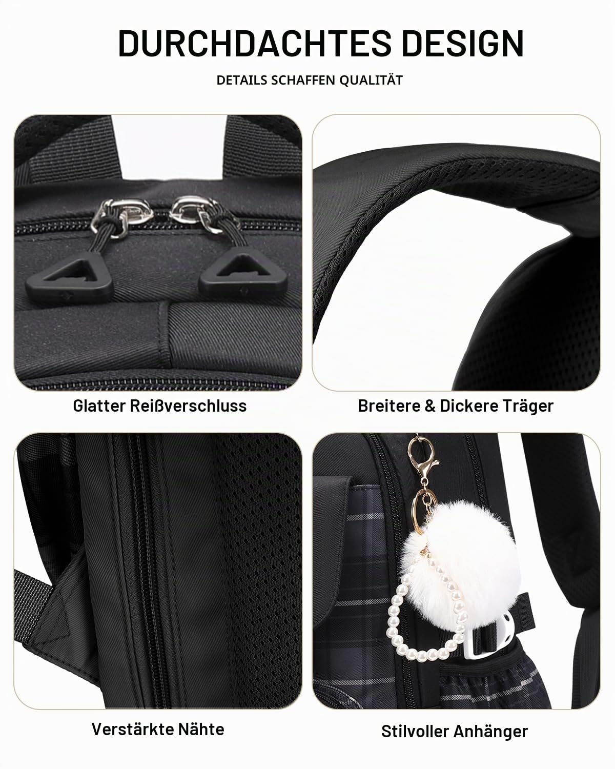 Tanou Rucksack Schule Mädchen Teenager für Schule Reisen, 26L, Schwarz
