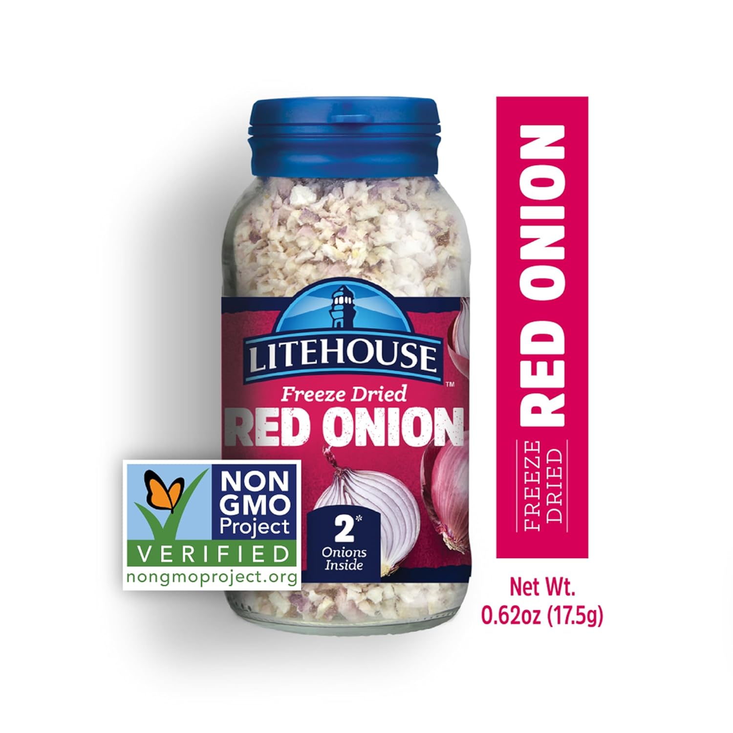 Litehouse Freeze Dried Red Onion - Substitute for Fresh Red Onion, Jar Equal to 2 Red Onion Fresh, Organic, Red Onion Seasoning, Non-GMO, Gluten-Free - 0.60 Ounce 6-Pack