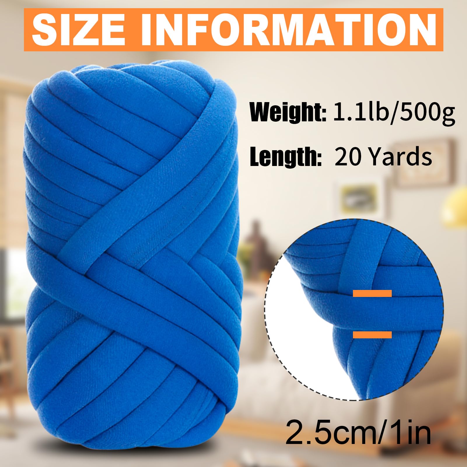 Uiopa Filato Gigante Arancia, 500g Filo Cotone Grosso Tubolare a Mano, Gomitolo di Filato Chunky Yarn per Borse, Coperte, Cestini, Nidi di Animali Domestici, Artigianato Fai-da-Te