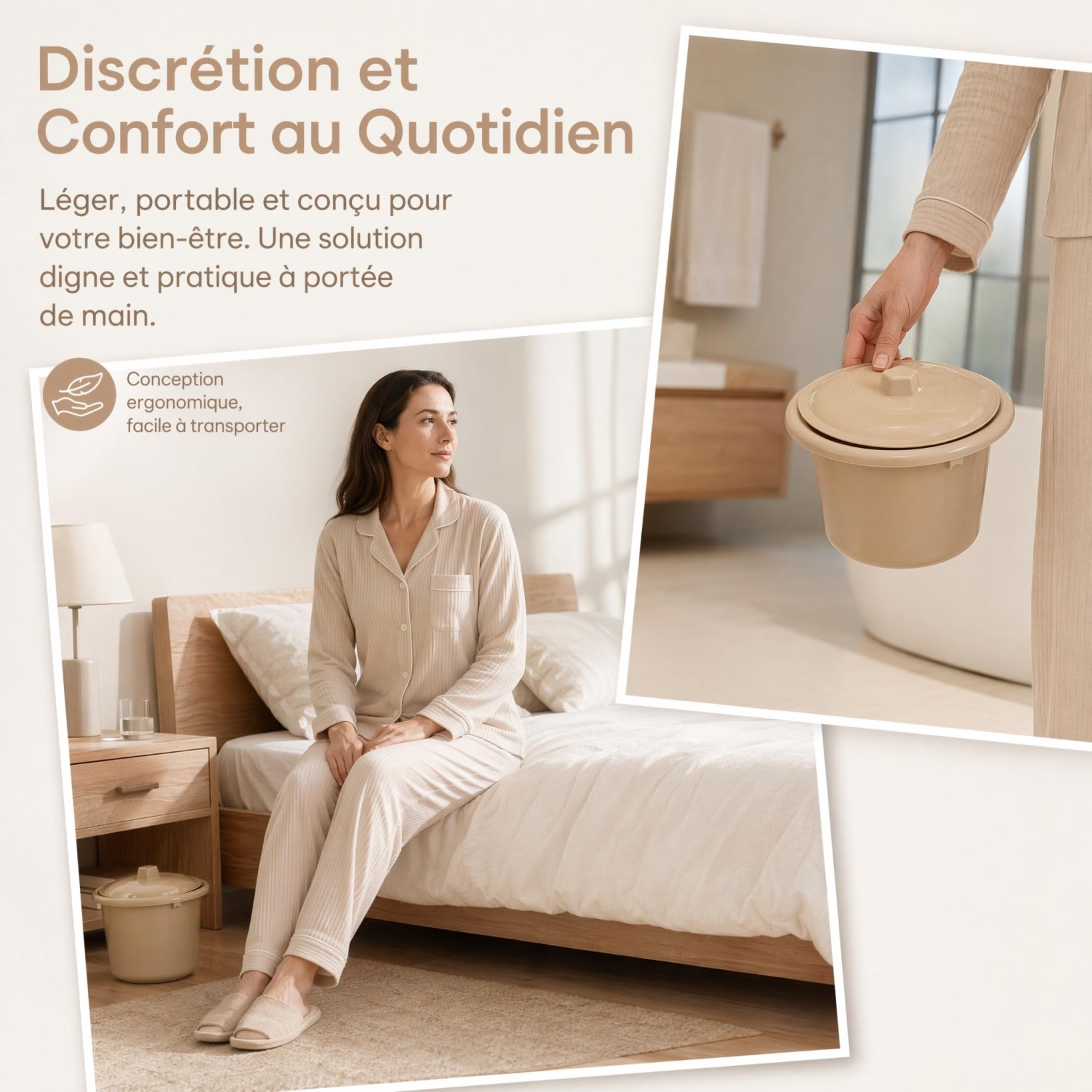 Pot de Chambre Adulte Seau Toilette Hygiénique Plastique avec Couvercle | Vase de Nuit Portable avec Couvercle Hermétique pour Chambre & Voyage. Seau Hygiénique Ergonomique en Plastique Épais